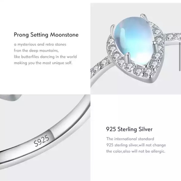 New gorgeous sterling silver water drop moonstone ring size 7 - Picture 4 of 15